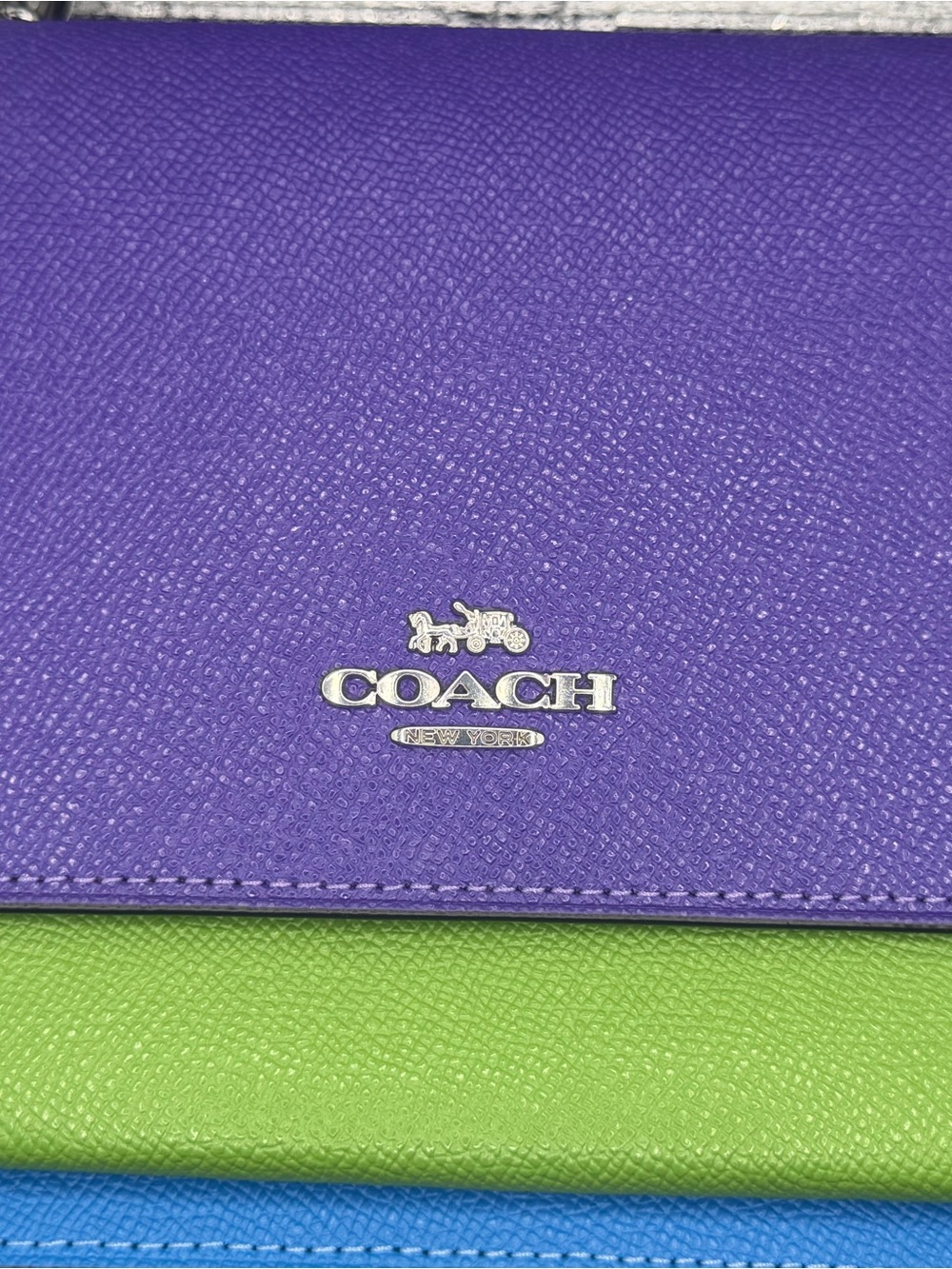COACH Colorblock Leather Wallet in Purple, Green & Blue